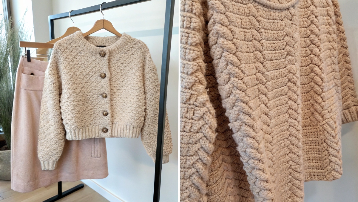 букле в современной одежде