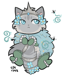 Artwork of Missy in a chibi style, with a mildly unamused look on her face. Her eyes are ice blue, and she looks extra-fluffy and very cute.