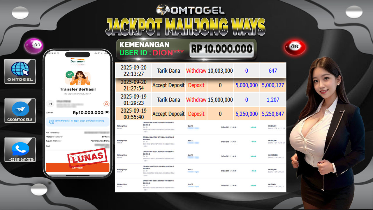 OMTOGEL JACKPOT PGSOFT MAHJONG WAYS 10 JUTA DI BAYAR LUNAS ,-