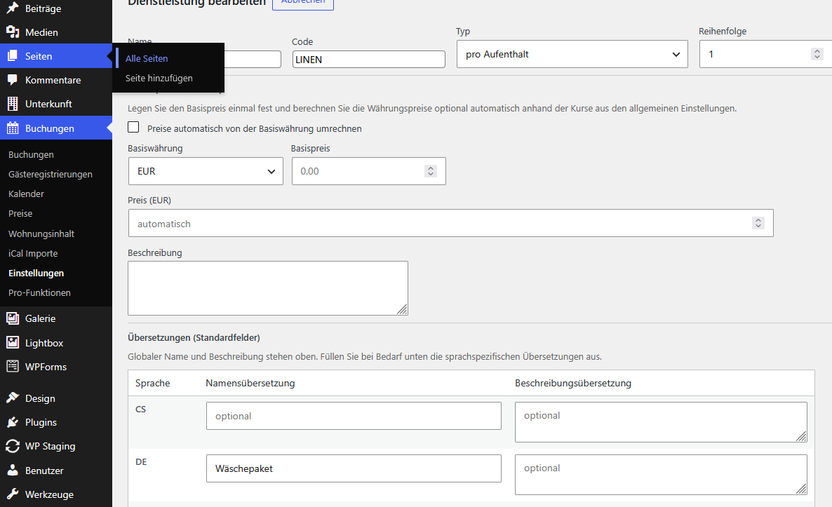 Screenshot Dienstleistungen