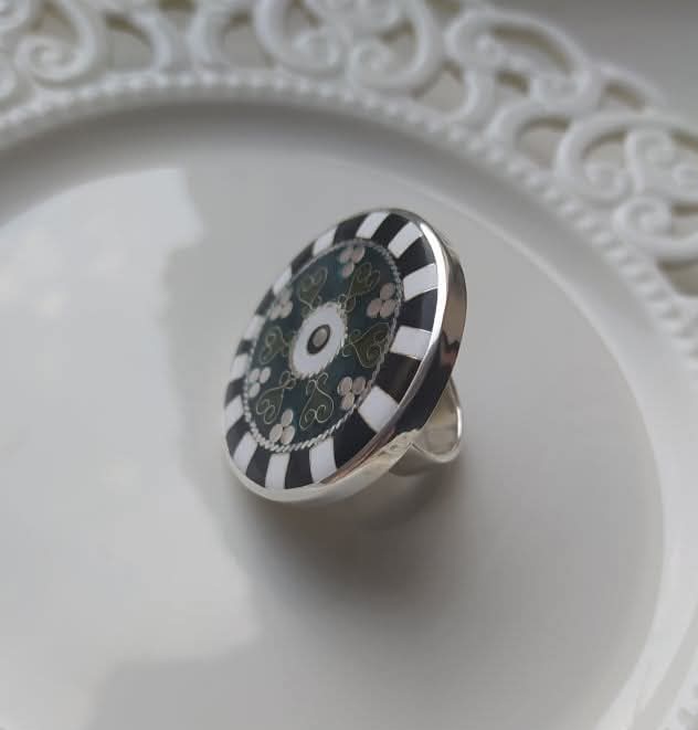 Minankari Ring Illusion, Handmade Sterling Silver, Artisan from Tbilisi - handmade cloisonne enamel