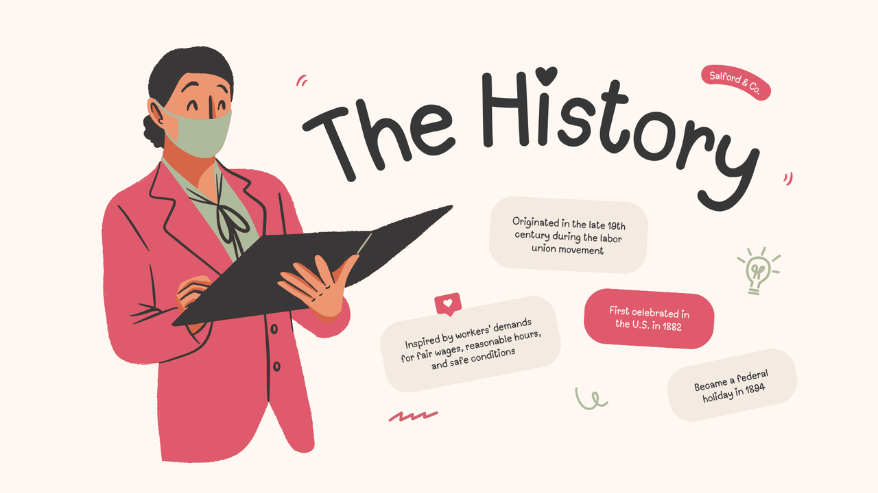 Tan Green and Black Illustrative Labor Day Presentation