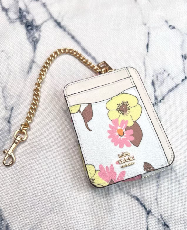 2 Pack Women's Mini Zip Card Holder & Coin Purse with Keychain - White Peach Blossom & Black Electric Heart Print - Compact ID Wallet for Daily Use