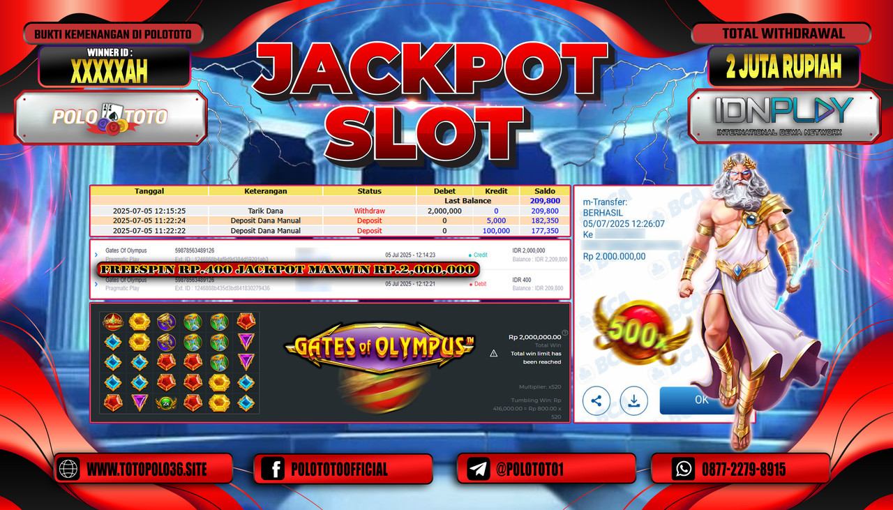 POLOTOTO JACKPOT SLOT GATES OF OLYMPUS Rp.2.000.000,- LUNAS