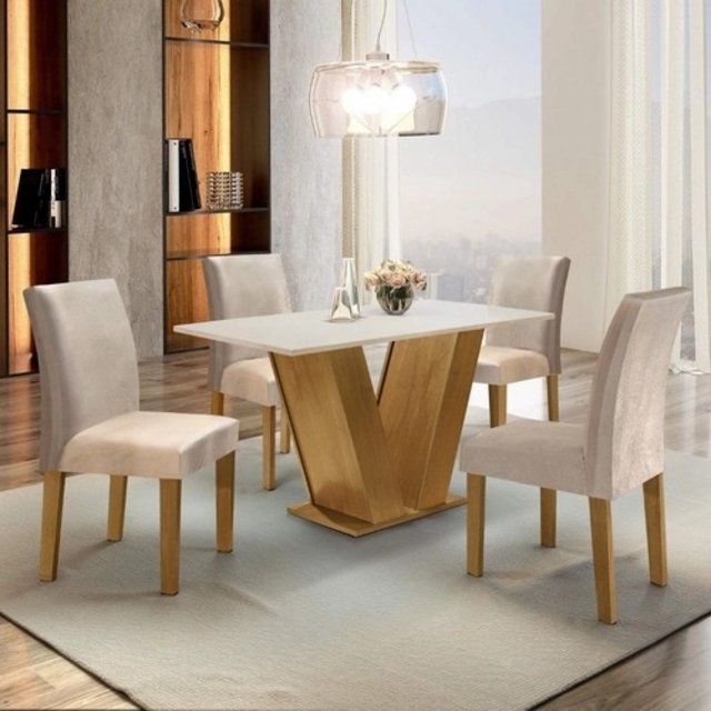 Conjunto Sala de Jantar Mesa Tampo MDF 4 Cadeiras Espanha Espresso Móveis Ypê suede