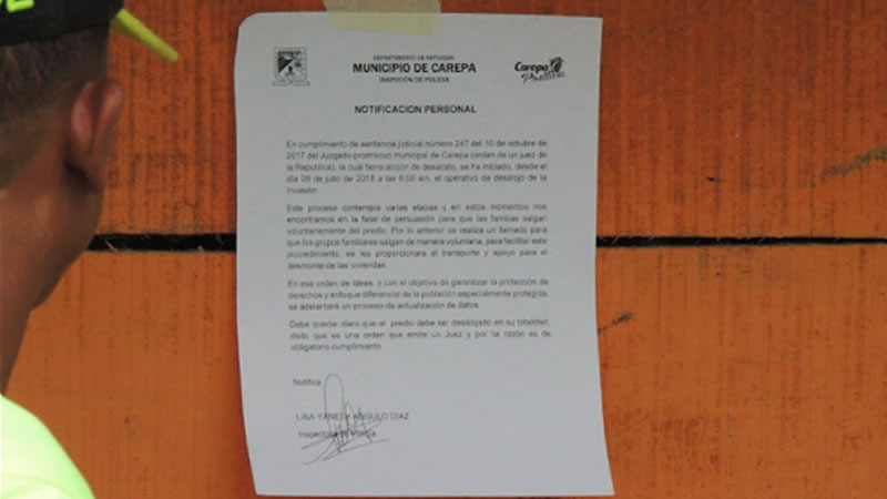Notificación de desalojo en Villa Esperanza