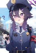 depth of field, 1girl, , [haruka (blue archive)], {{{{police uniform}}}}, blue a s-3936254775
