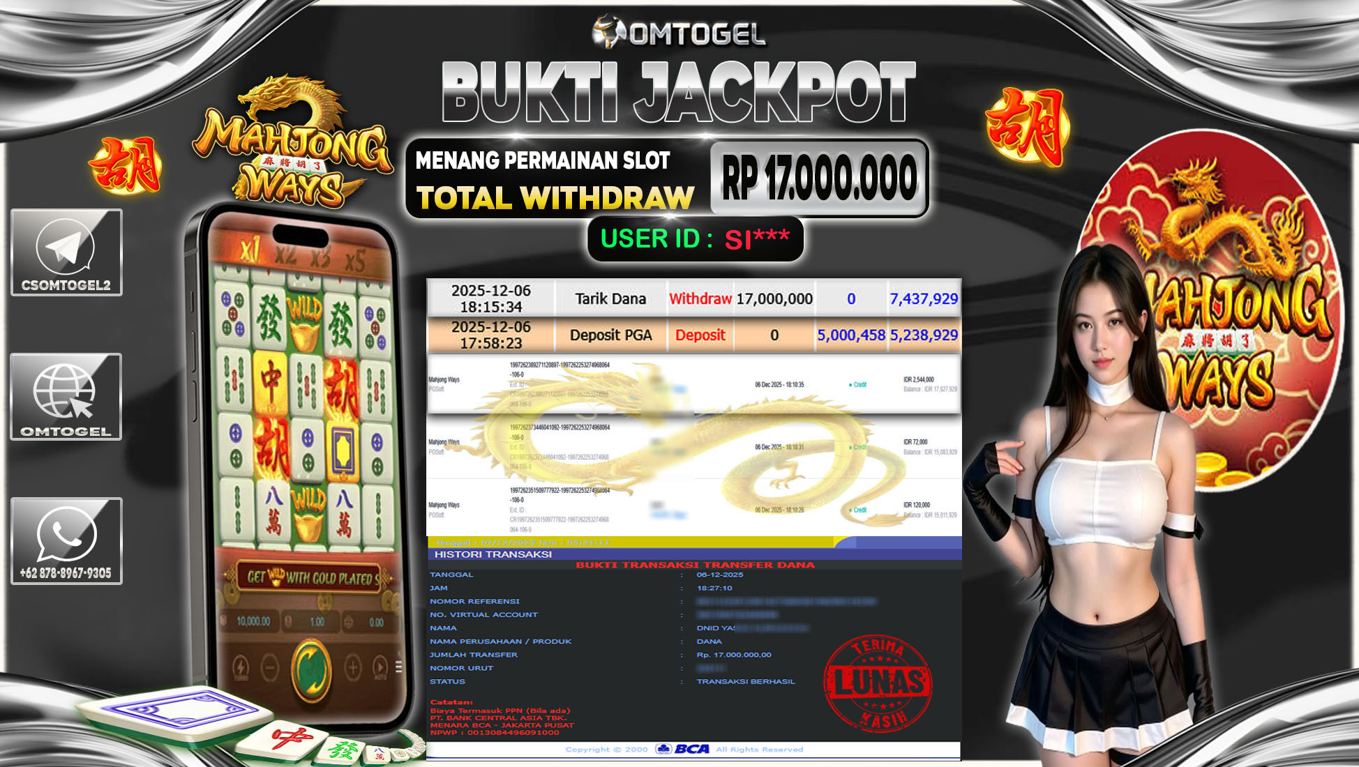 OMTOGEL JACKPOT PGSOFT MAHJONG WAYS ,17 JUTA DI BAYAR LUNAS ,-