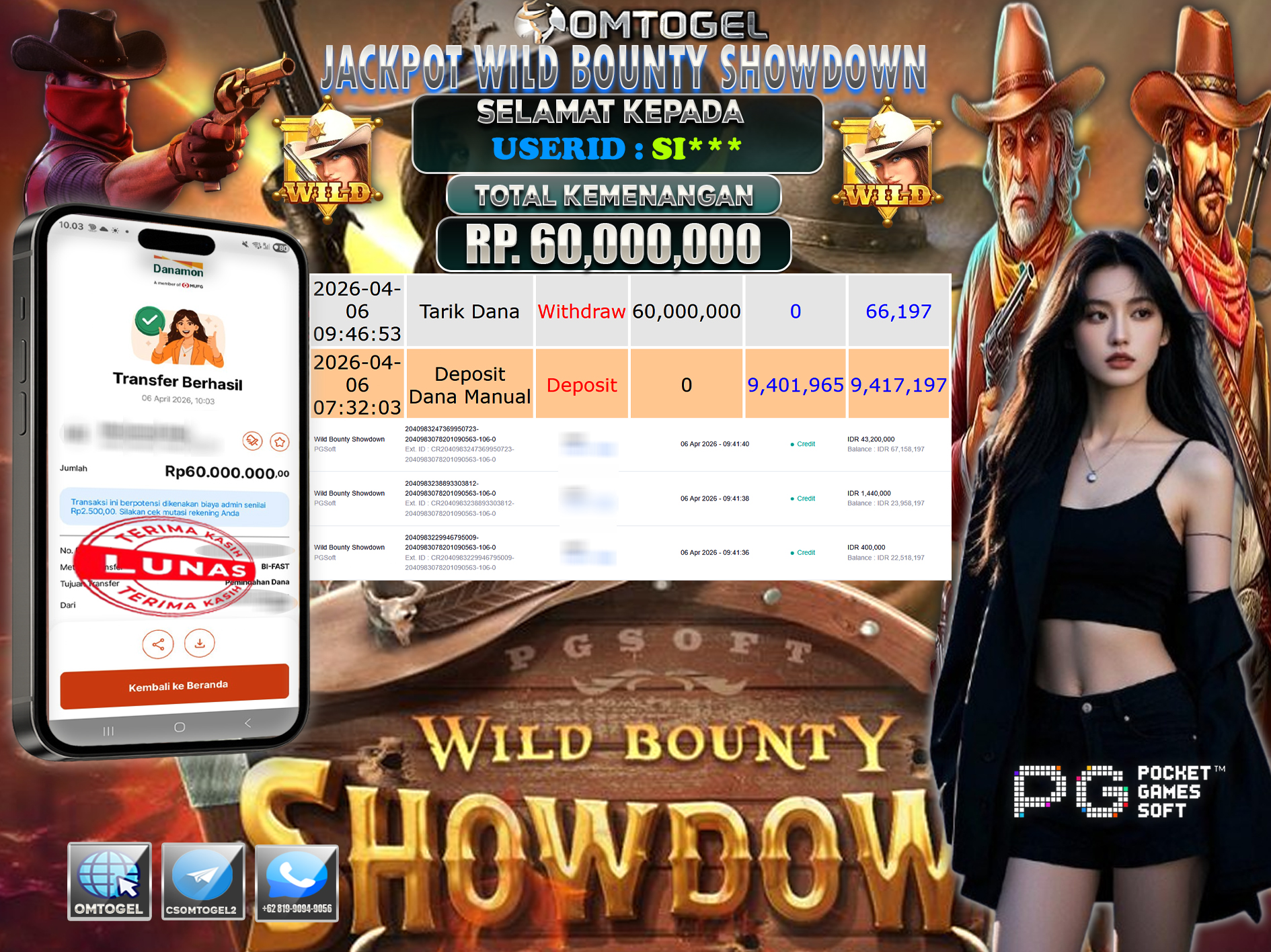 OMTOGEL JACKPOT PG SOFT WILD BOUNTY SHOWDOWN,60 JUTA DI BAYAR LUNAS ,-