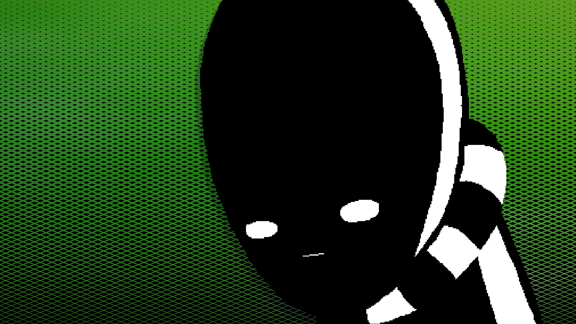 Jack Noir (Base form) looks down, shocked. He lies on a green background with black rhombus-shaped halftones.