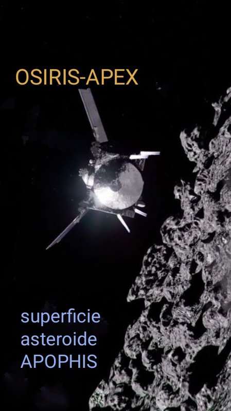 fotomontaje de OSIRIS-APEX sobrevolando el asteroide Apophis