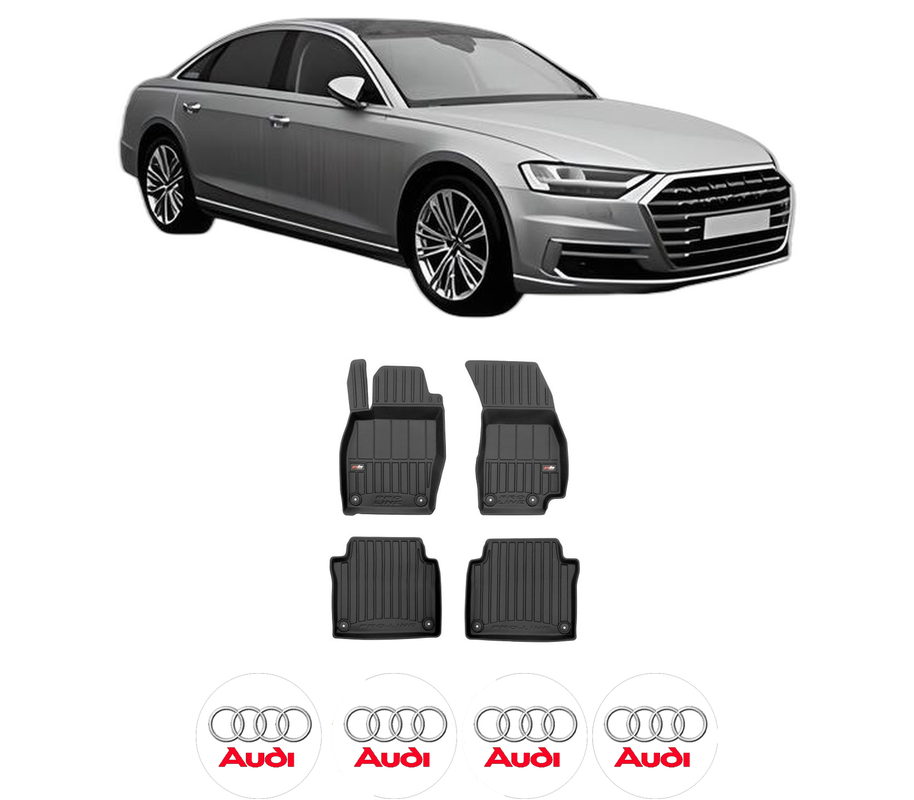 Set covorase presuri AUDI A8 D5 (4N2, 4N8, 4NC, 4NL) din 2017-2021, auto, din cauciuc thermoplastic, 4 Stickere auto cu AUDI