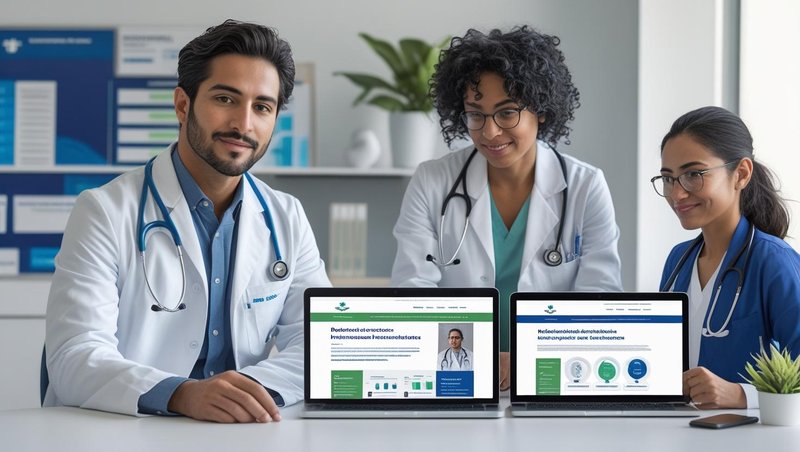 Equipe de médicos discutindo indicadores hospitalares