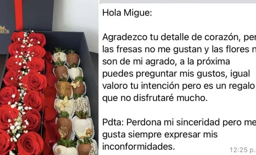 Regaló unas flores y fresas a compañera y su respuesta generó indignación