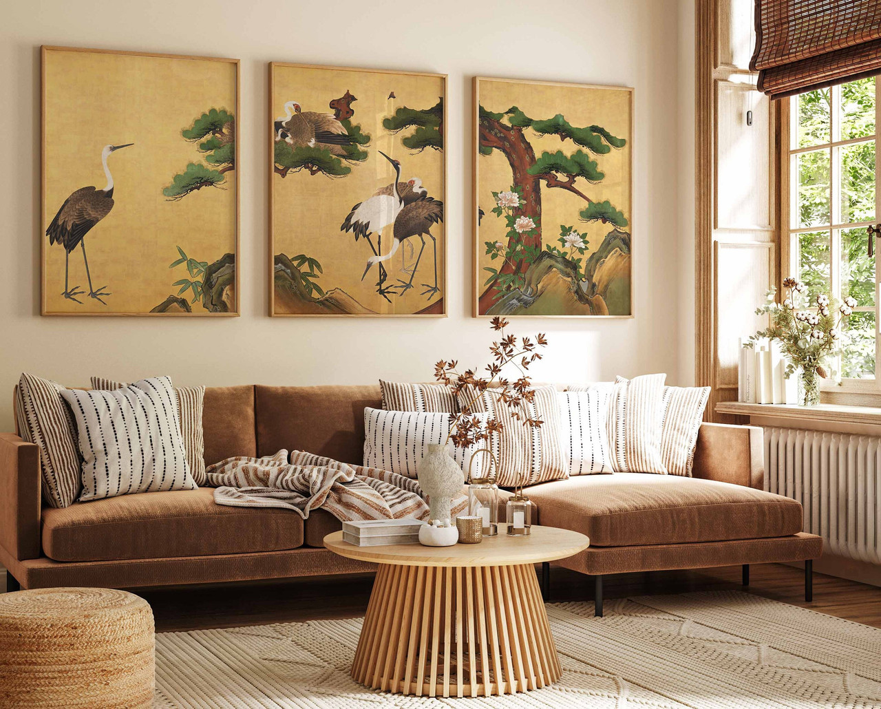 Japanese Set of 3 Gold Floral Posters Japanese Animal Art Prints Katsushika Hokusai Wall Art Ogata K