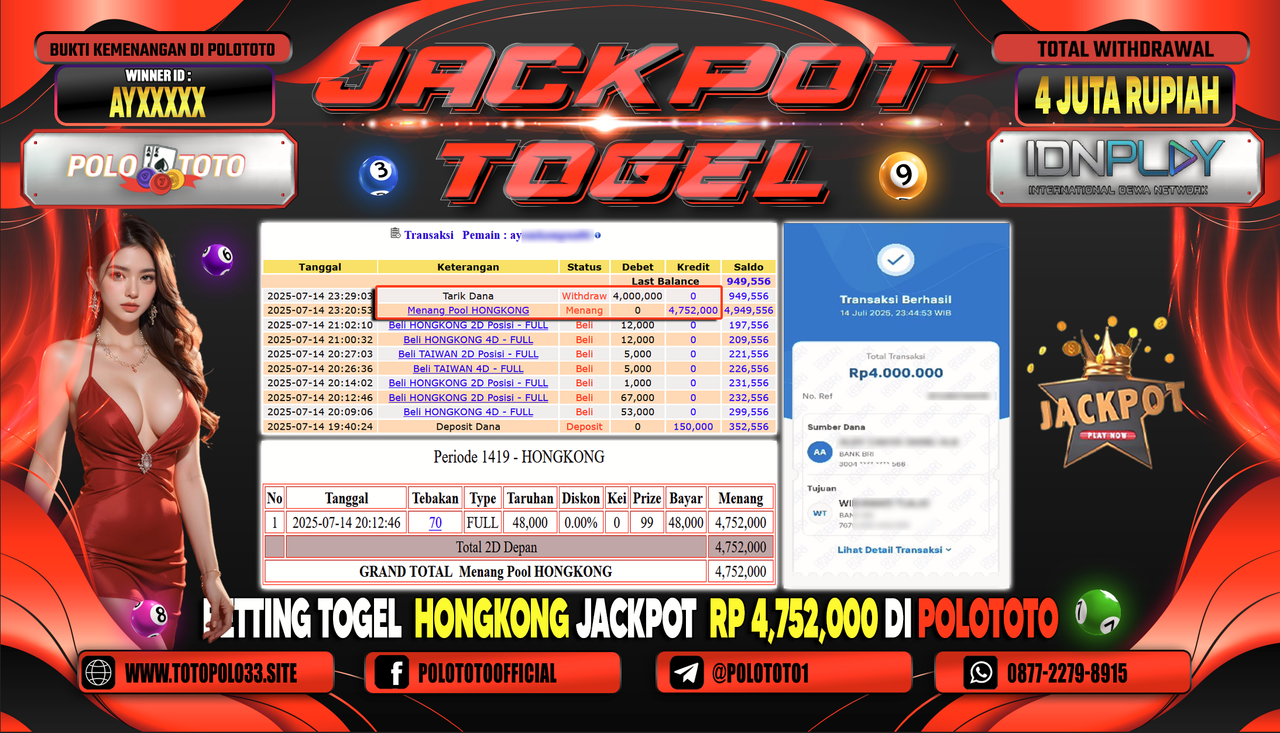 POLOTOTO JACKPOT TOGEL HONGKONG LOTTO Rp.4.000.000,-
