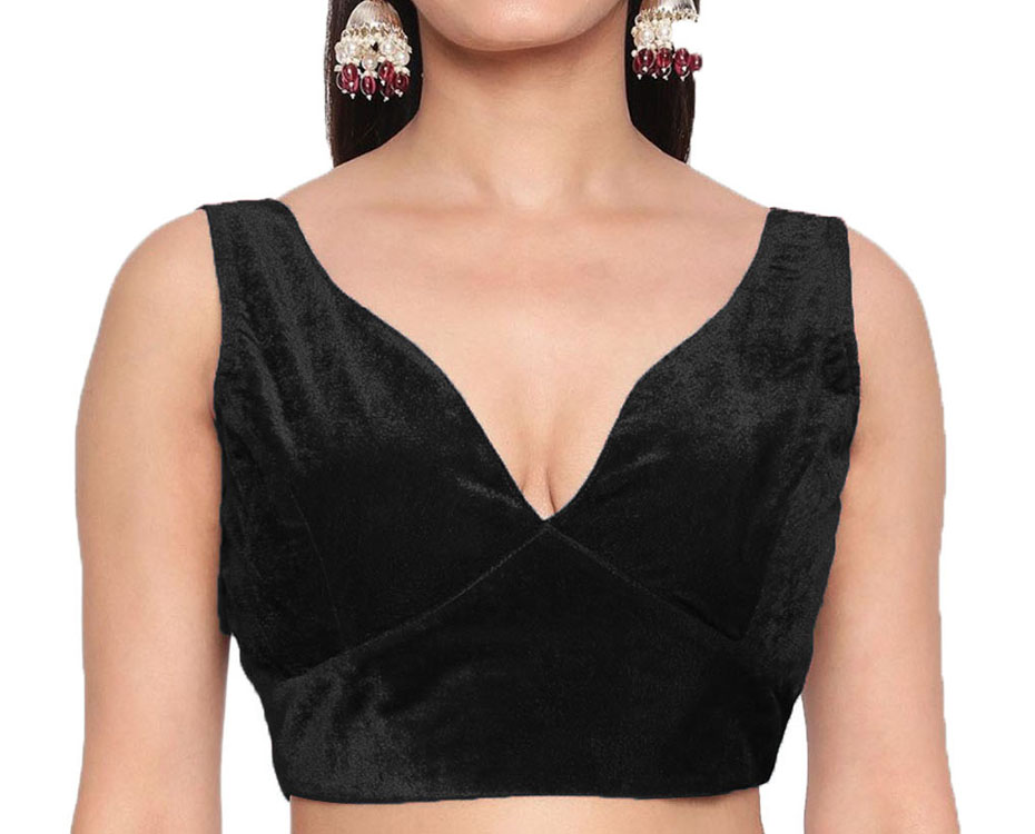 Way2Like Saree Blouse V-Neck Sleeveless Velvet Indian Designer Stiched Choli