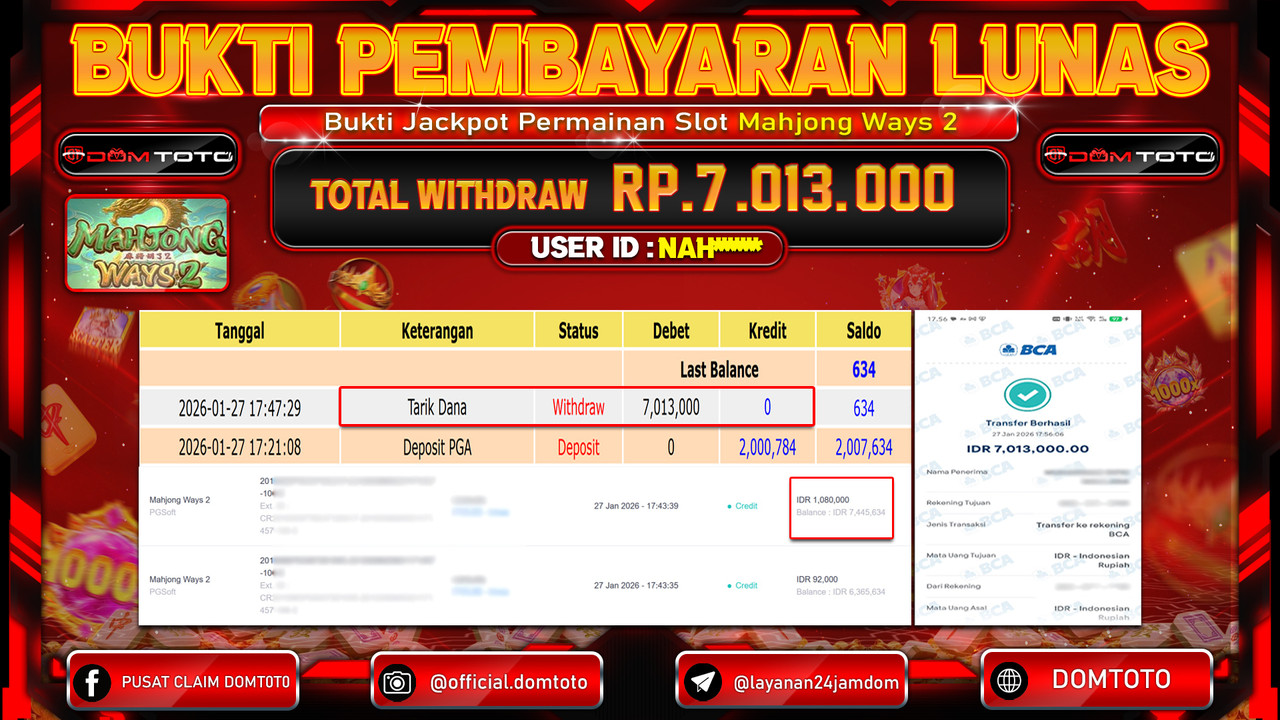 JACKPOT SLOT Mahjong Ways 2 PGSoft 27 JANUARI 2026