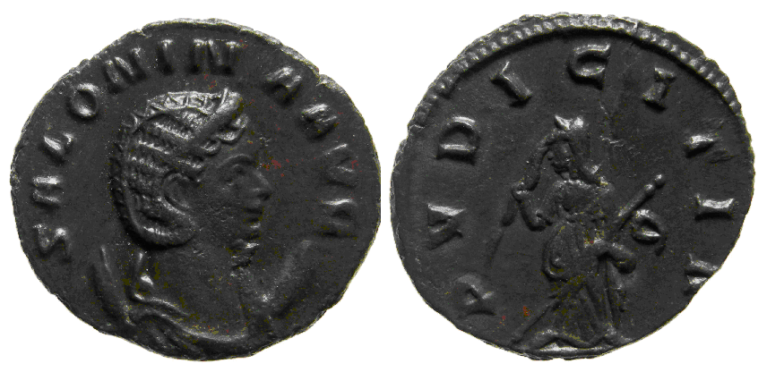 Antoniniano de Salonina. PVDICITIA. Pudicitia estante a izq. Roma. 1