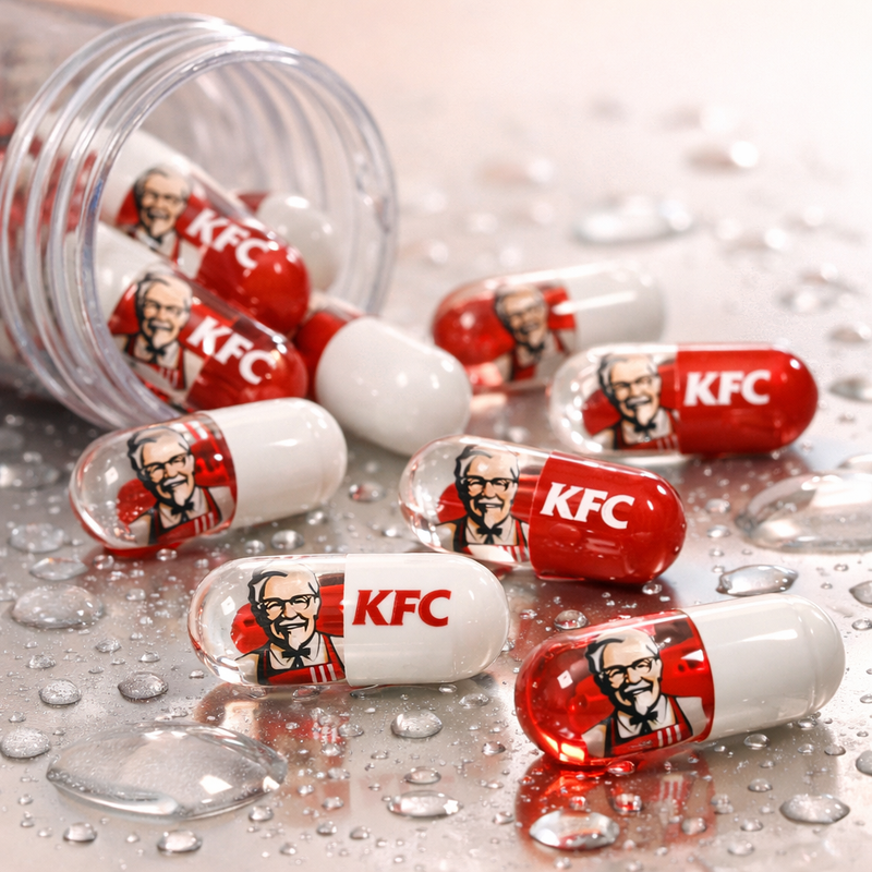 Viên nang đổ ra từ lọ thuốc trong suốt