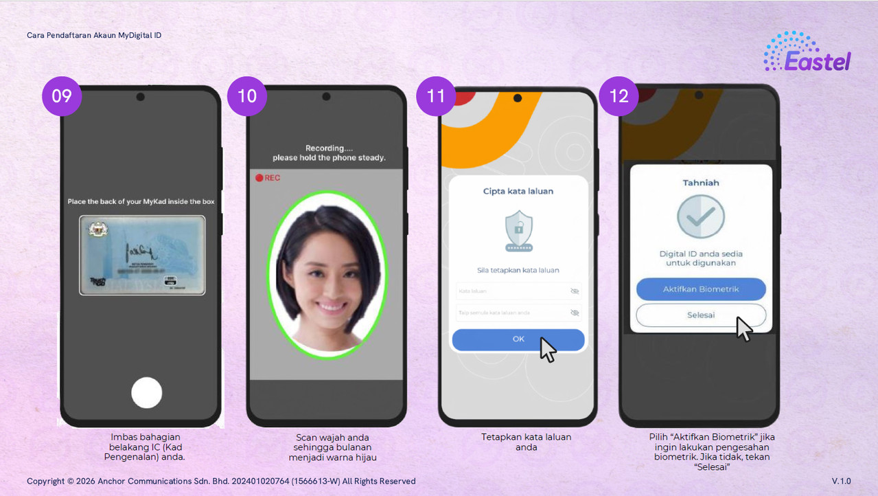 Langkah 6 melengkapkan pendaftaran SIM Kad Eastel menggunakan MyDigital ID