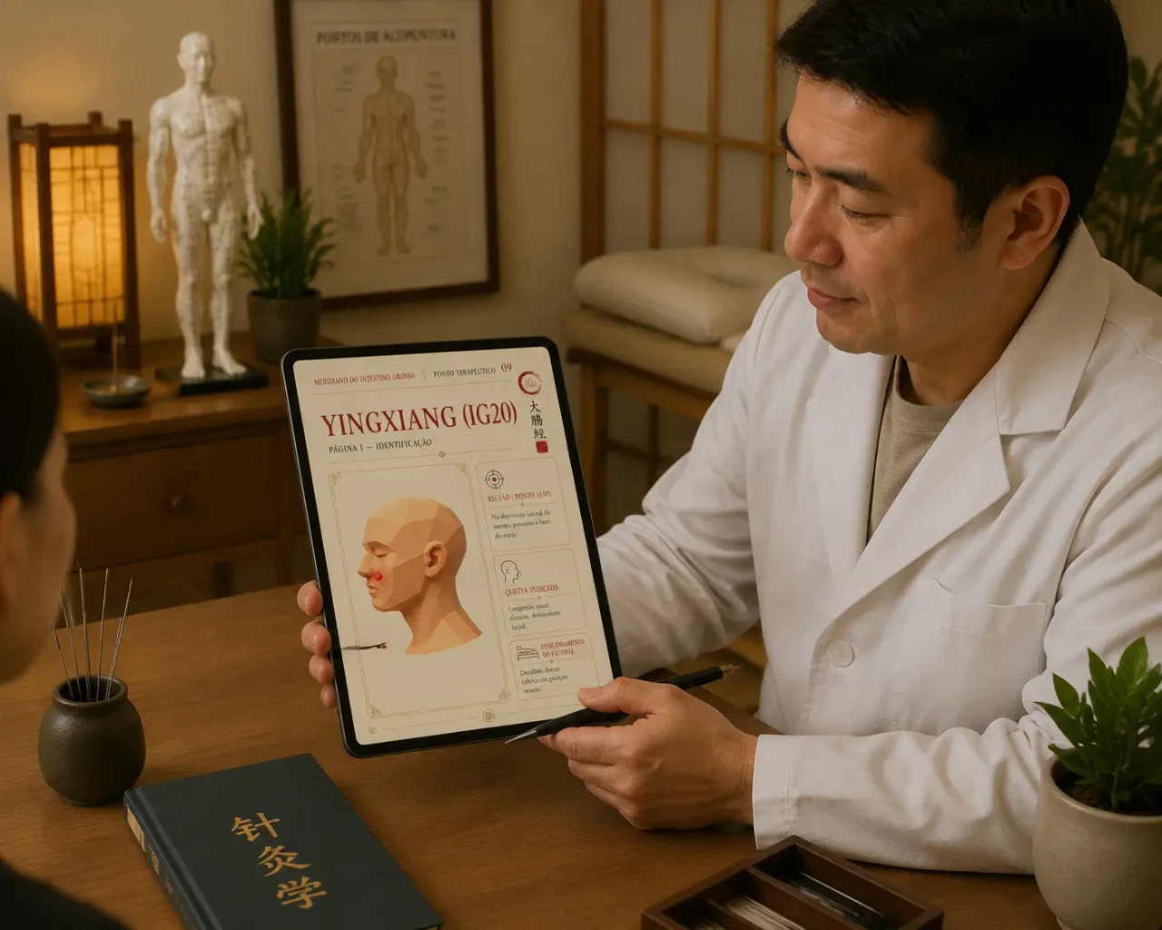Terapeuta consultando o material no atendimento 2