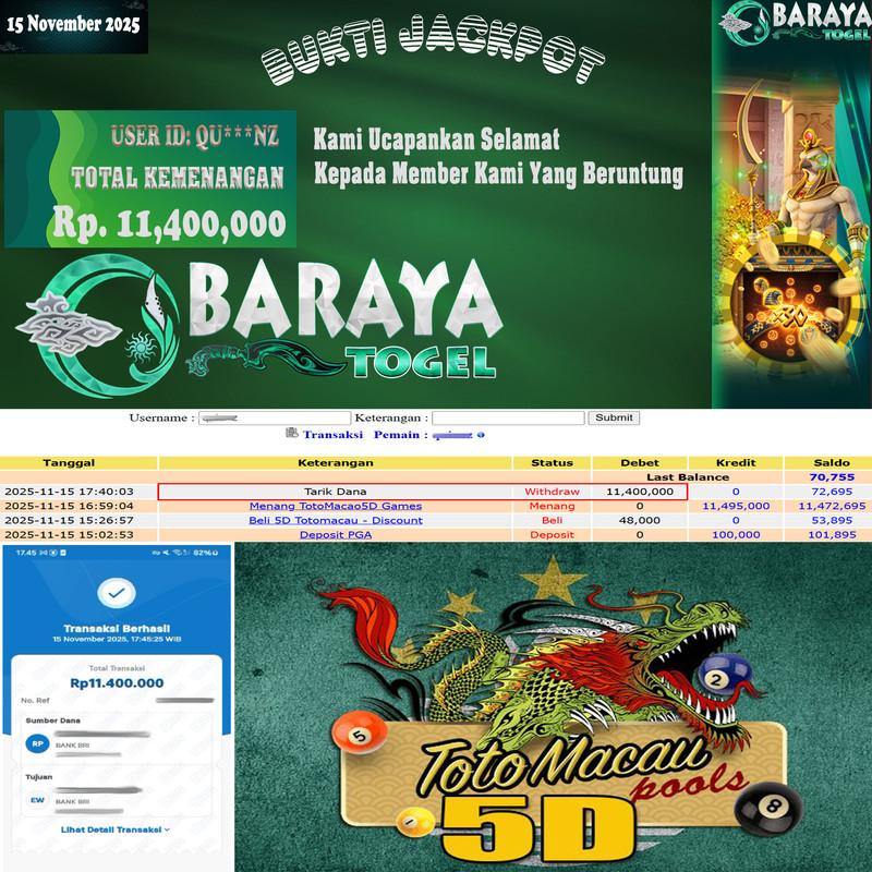 Rp. 11.400.000.- WD LUNAS DI BARAYATOGEL