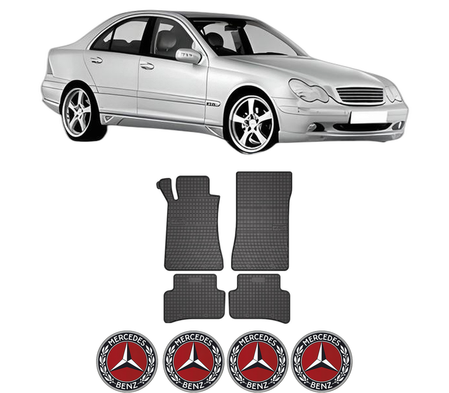 Set covorase presuri MERCEDES-BENZ C-CLASS (W203) din 2000-2007, auto, din cauciuc thermoplastic, 4 Stickere auto cu MERCEDES-BENZ