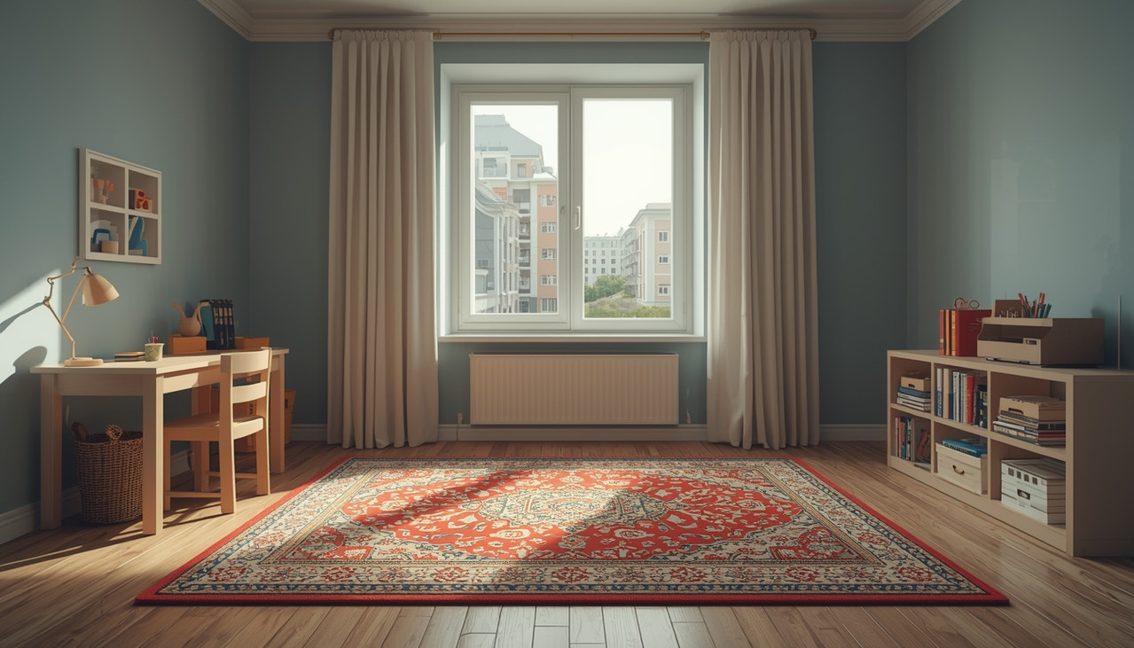 Ковер в детской комнате как элемент зонирования пространства для учебы и игры