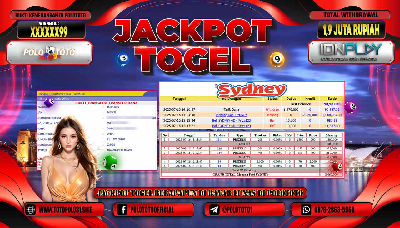 POLOTOTO JACKPOT TOGEL POOL SYDNEY Rp.1.900.000,- LUNAS