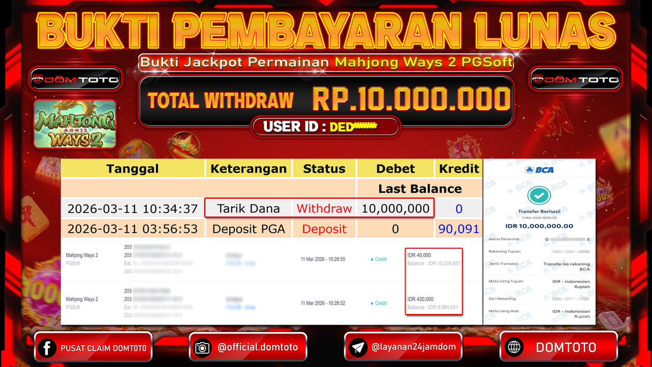 JACKPOT SLOT  Mahjong Ways 2 PGSoft 11 MARET 2026