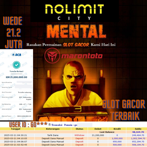 Bukti Kemenangan Member Marontoto Sebesar 21,200,000 JuTa