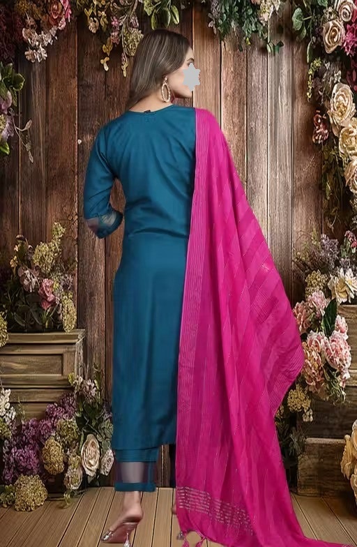 Women Fashion Trending Embrodered Kurta With Pant And Dupatta Set Color 1 (KS146)