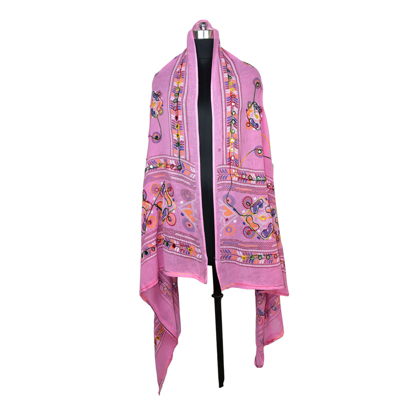 Women's Cotton Dupatta Wrap Stole Mirror Work Embroidery Ethinic Scarves Chunni - Picture 54 of 103