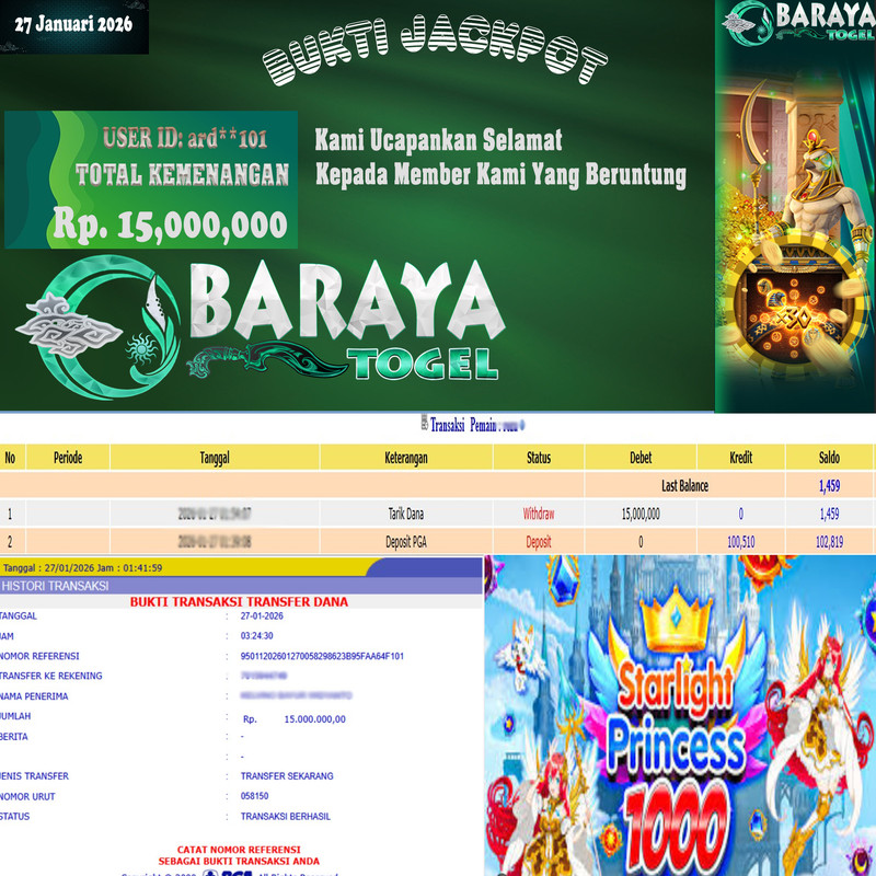 Rp. 15.000.000.- WD LUNAS DI BARAYATOGEL