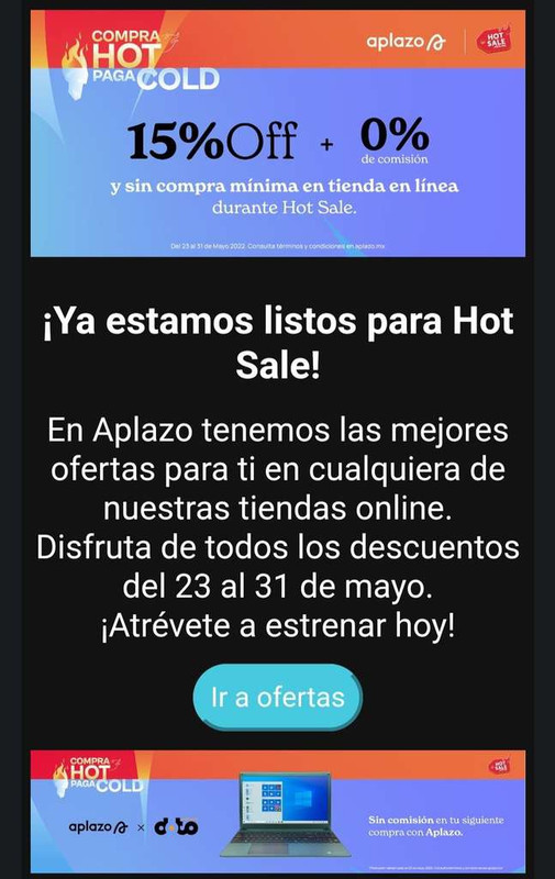 Hot Sale 2022 en Aplazo: 15% de descuento + 0% de comisión 