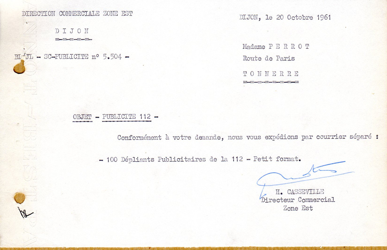 1961 10-20 - R4 - commande 100 dépliants