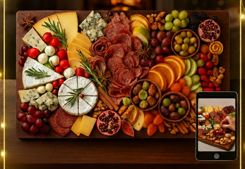 A festive Christmas charcuterie board.