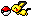 Pixel art of a Pichu running to the left on all fours, with a Pokeball in its mouth