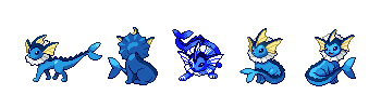 Several Pokemon sprites of Vaporeon