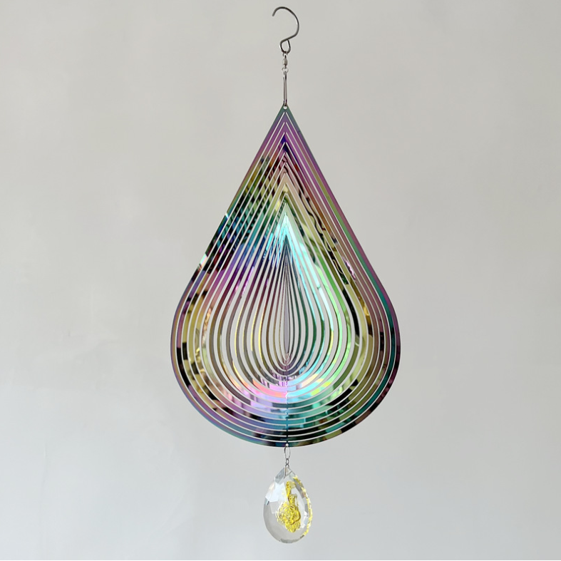 3D Colorful Stainless Steel Rose Water Drop Wind Chime (25x26CM) - Mirror Reflective Hanging Garden Art and Outdoor Decoration