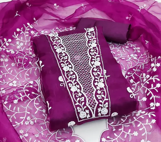 Women Purple Embroidered Organza Suits & Dress Materials
(R117)