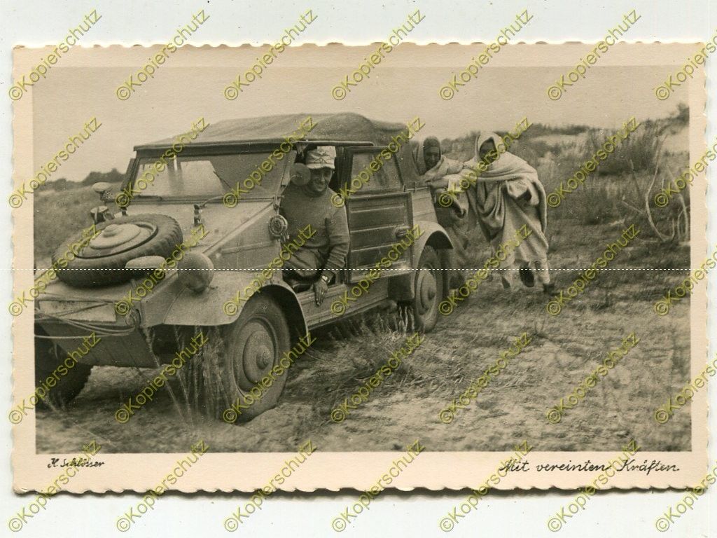 Foto, Kriegsberichter H.Schlösser, DAK, VW Kübelwagen, Mit verei