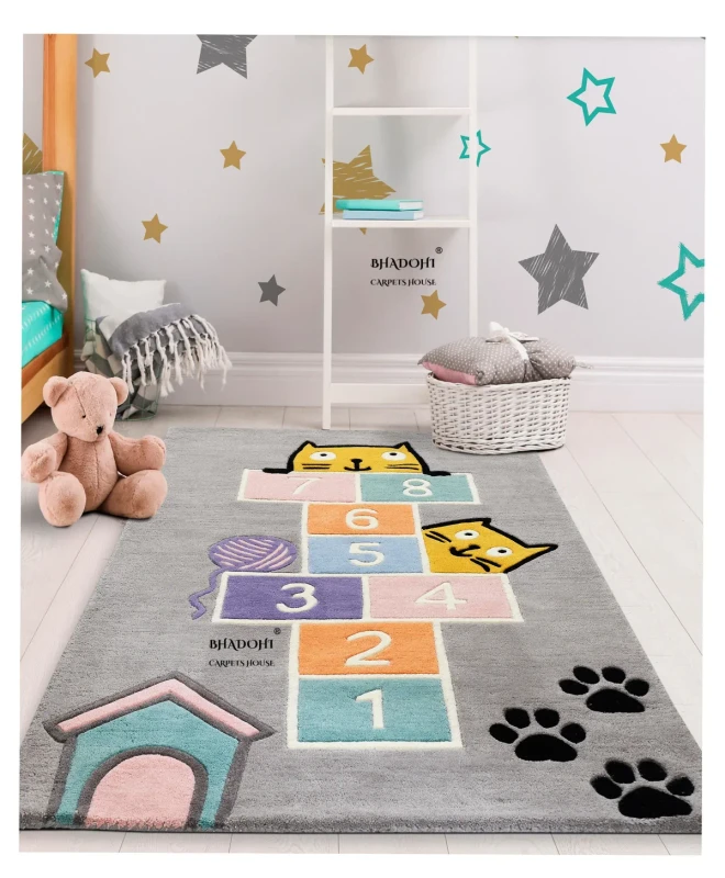 Grey Hopscotch Kids Carpet Rug 1 (1)