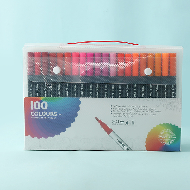 Black 100 COLOURS Dual-Tip Watercolor Marker Set - Colors Washable Art Pens with Brush & Fine Tips for Students & Artists