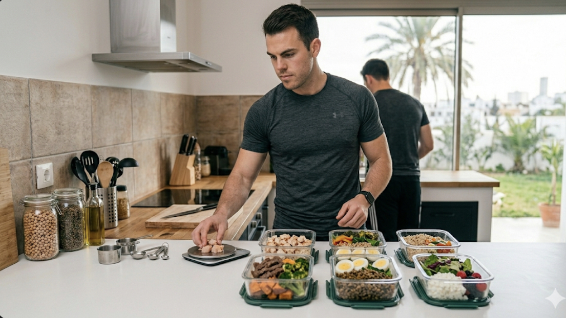 Clean bulk meal prep containers with lean protein, complex carbohydrates, and vegetables for muscle building diet plan