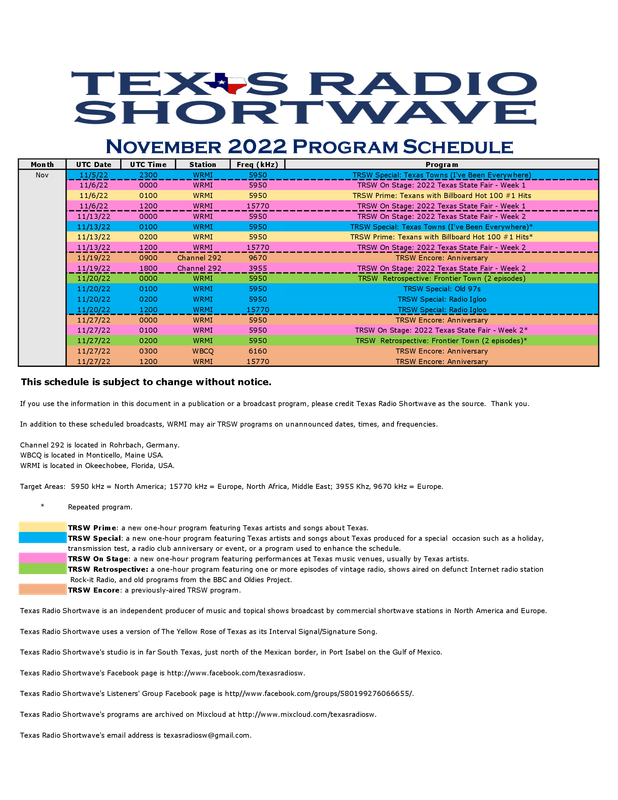2022 TRSW November Program Schedule (2022-10-14)