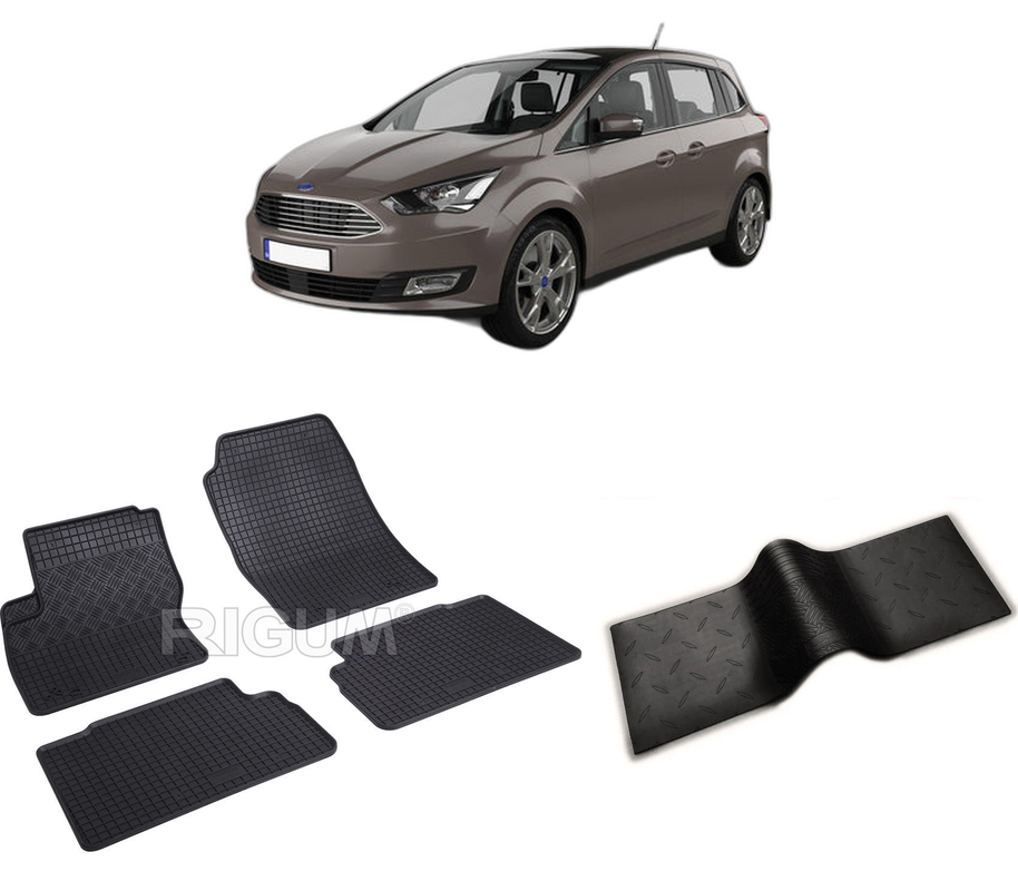 Set covorase auto FORD C-MAX II din 11.2010-06.2019, cu covoras tunel median, CAROSERIE VAN, Presuri cauciuc 100%, compatibil cu autoturismul FORD C-MAX II, Rigum