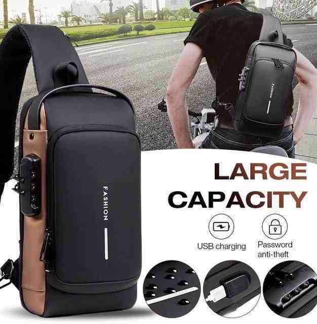 USB Charging Men Multifuntional Pu Chest Bag