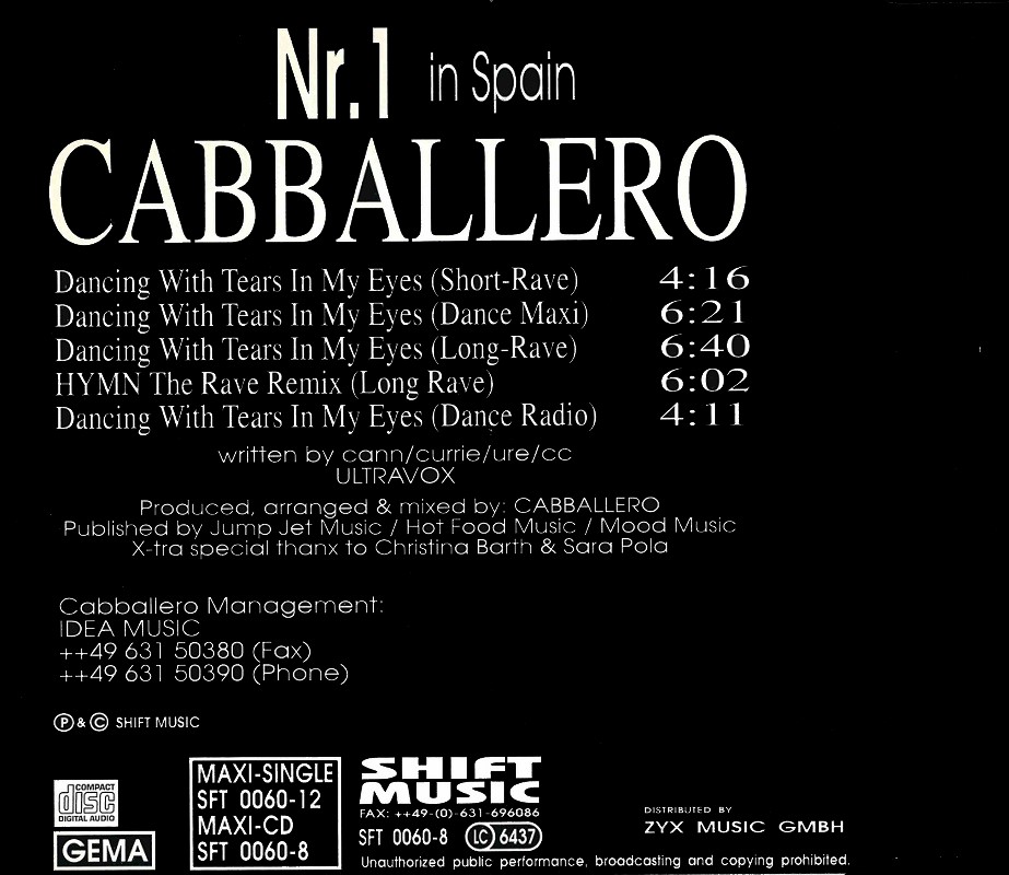 [FLAC] Cabballero - Dancing With Tears In My Eyes 1995 Shift Music - SFT 0060-8 Interior